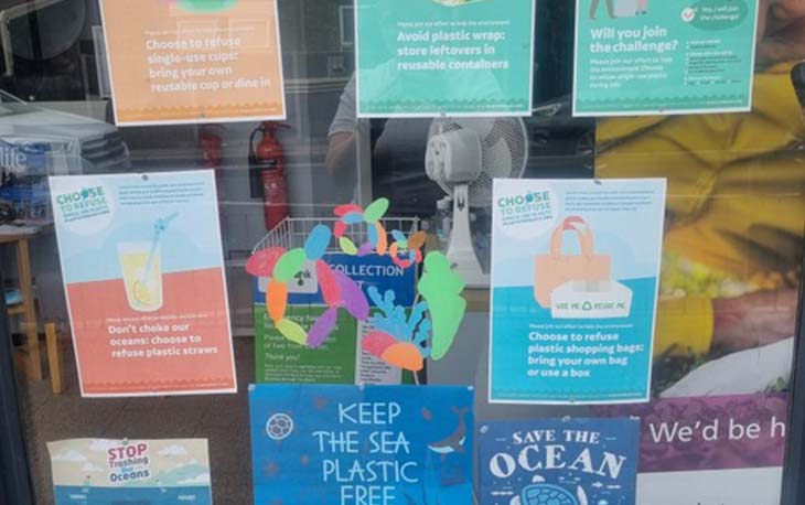 Window display with ways to help the ocean